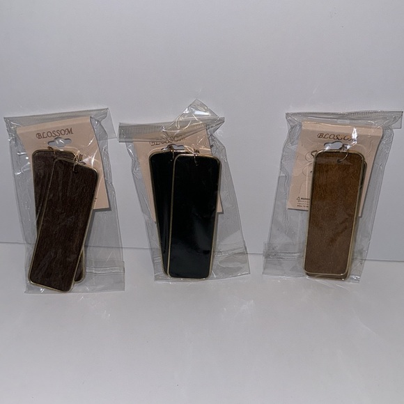 Blossom (Set of 3) Black , Brown, Light Brown Earrings Two All Gold Trim New - Picture 16 of 17